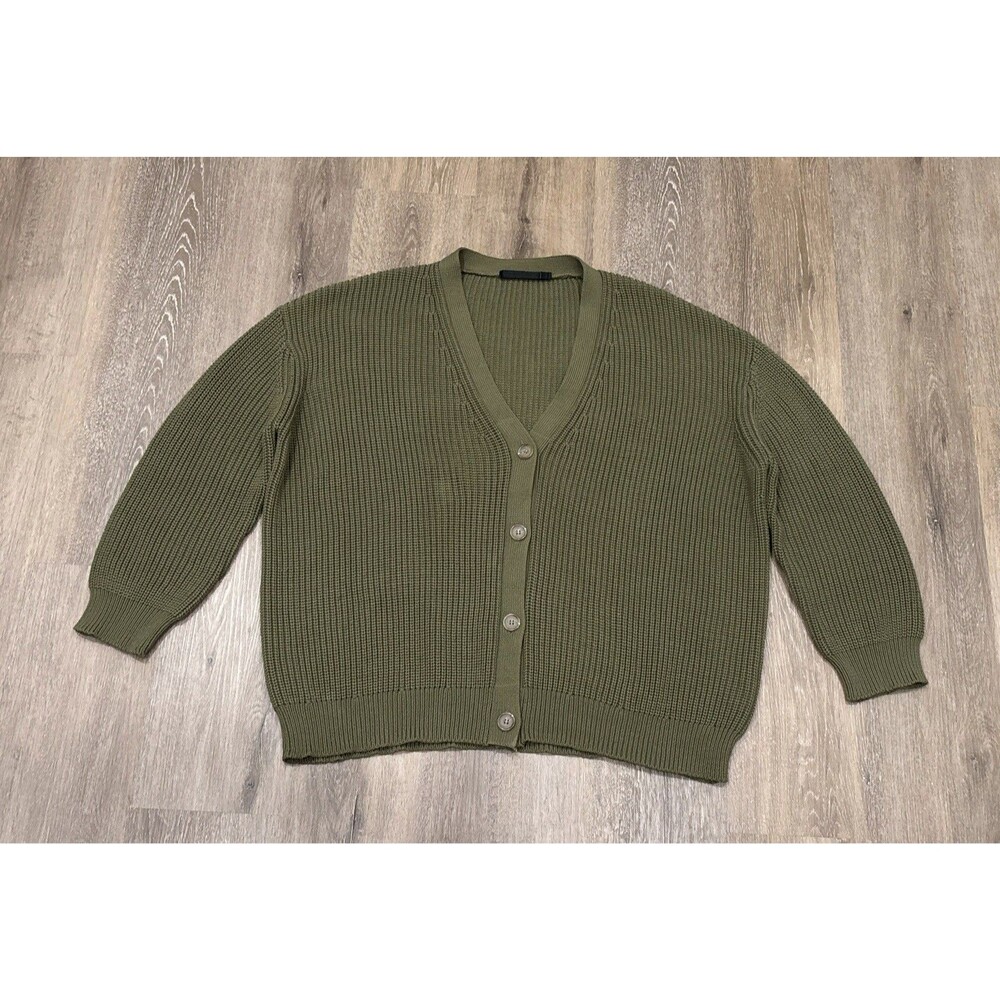 Jenni Kayne Olive Green Ribbed V-Neck Cardigan